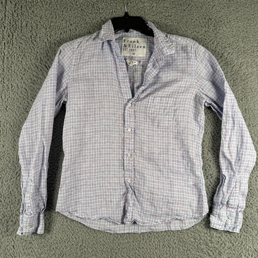Frank‎ & Eileen Shirt Women's XS Plaid Button Front Top "Barry" 100% Linen